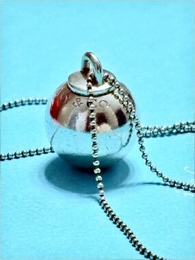 Authentic Tiffany & Co Hardware Ball Pendant on 30” Mini Ball Chain